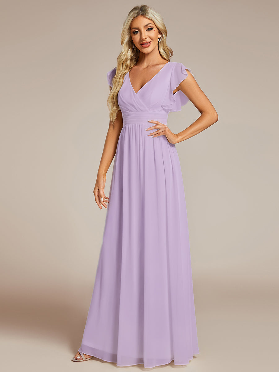 LILYANA™ | Robe de demoiselle d'honneur en mousseline à manches plissées et dos fendu