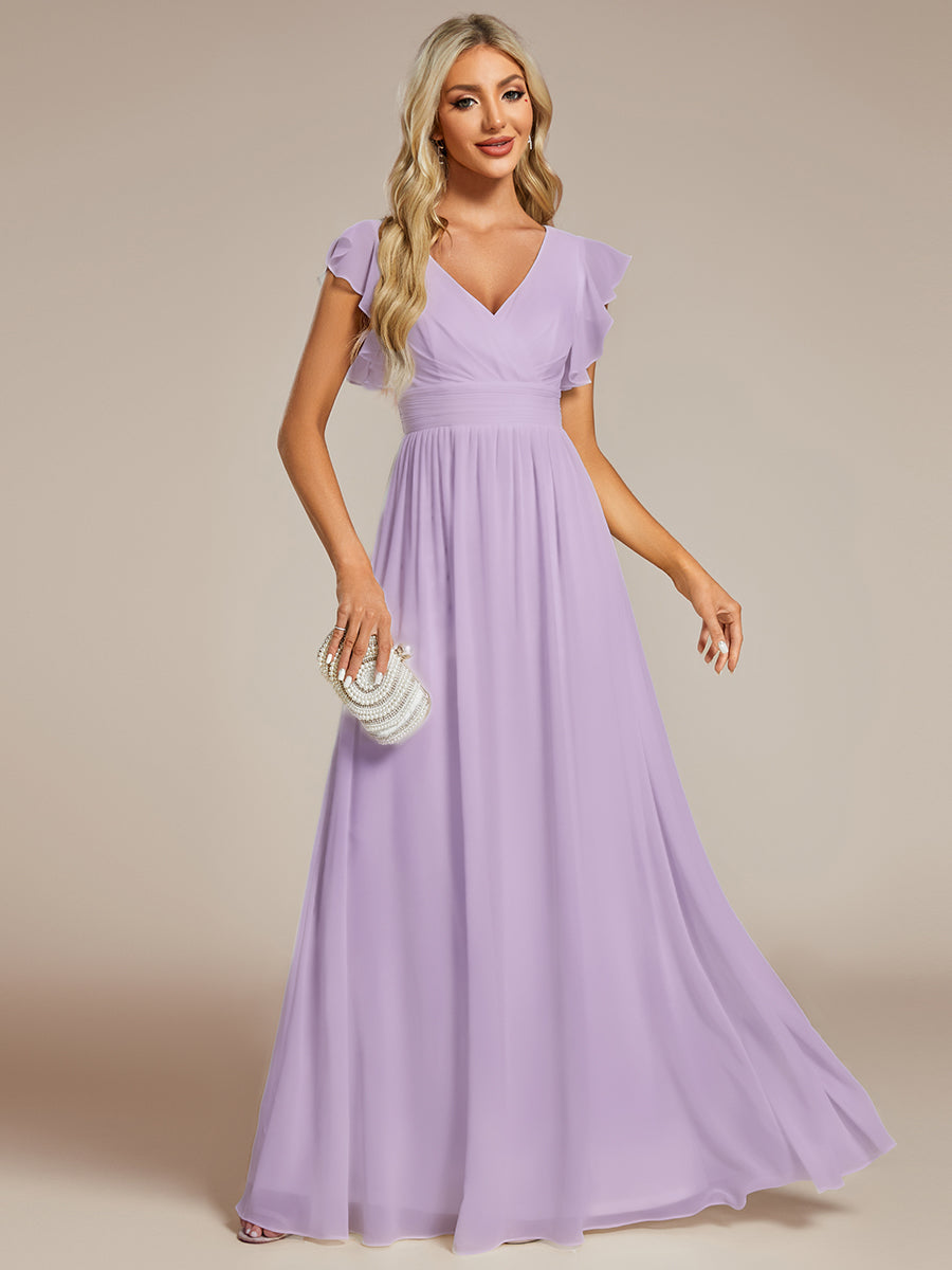 LILYANA™ | Robe de demoiselle d'honneur en mousseline à manches plissées et dos fendu