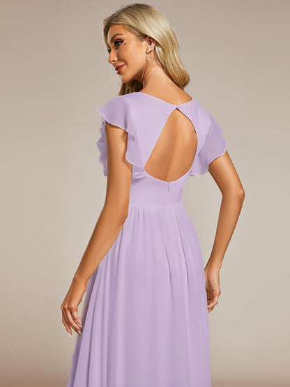 LILYANA™ | Robe de demoiselle d'honneur en mousseline à manches plissées et dos fendu