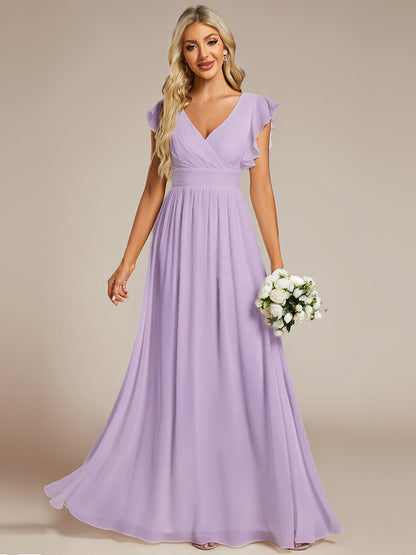 LILYANA™ | Robe de demoiselle d'honneur en mousseline à manches plissées et dos fendu