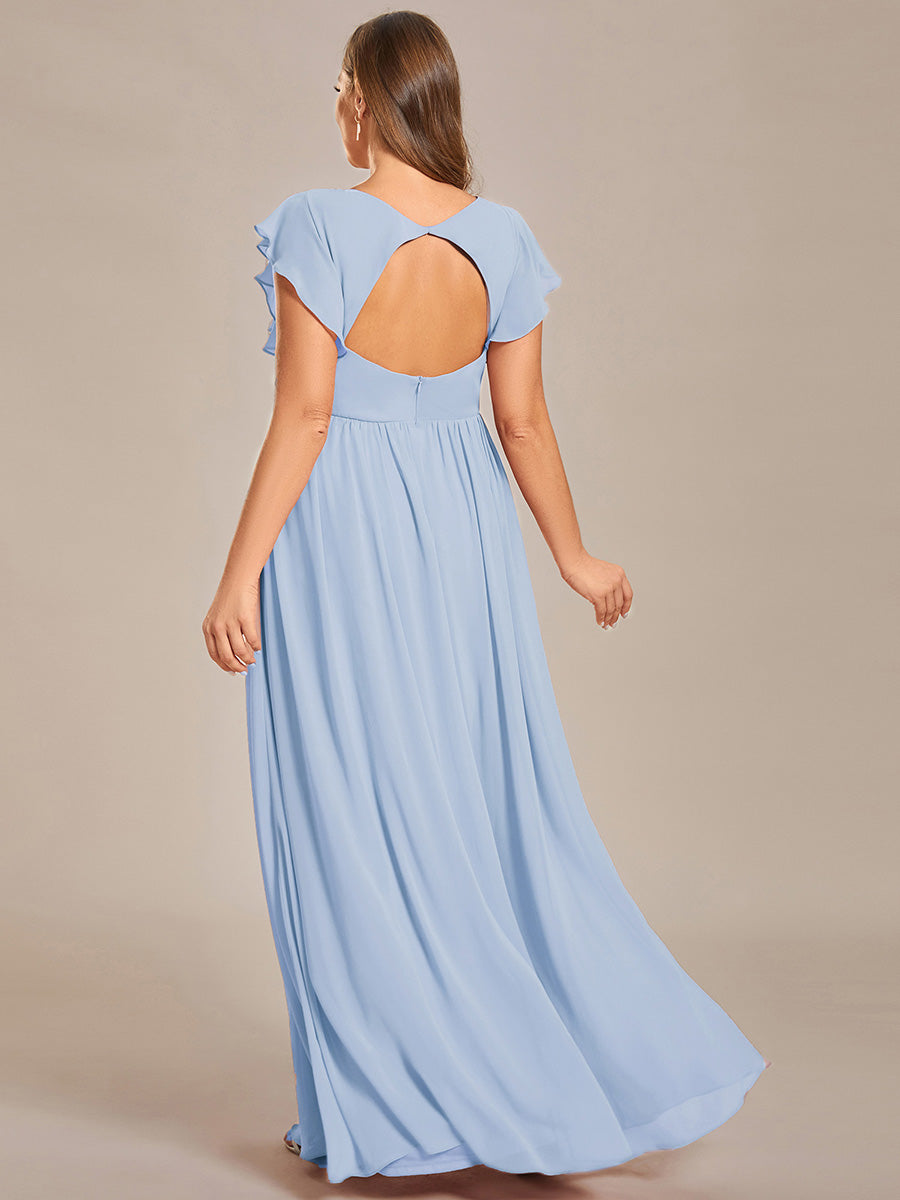 LILYANA™ | Robe de demoiselle d'honneur en mousseline à manches plissées et dos fendu