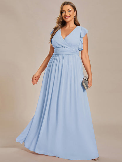 LILYANA™ | Robe de demoiselle d'honneur en mousseline à manches plissées et dos fendu