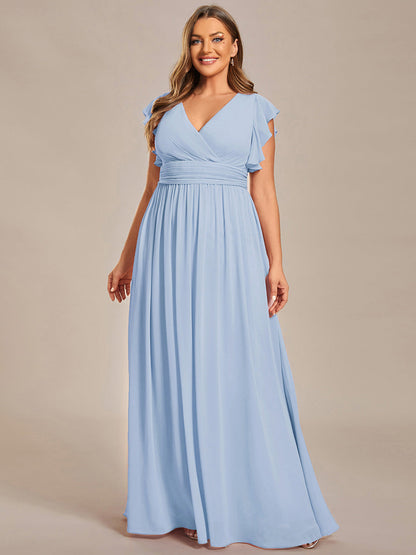 LILYANA™ | Robe de demoiselle d'honneur en mousseline à manches plissées et dos fendu
