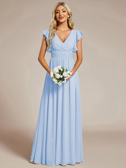 LILYANA™ | Robe de demoiselle d'honneur en mousseline à manches plissées et dos fendu