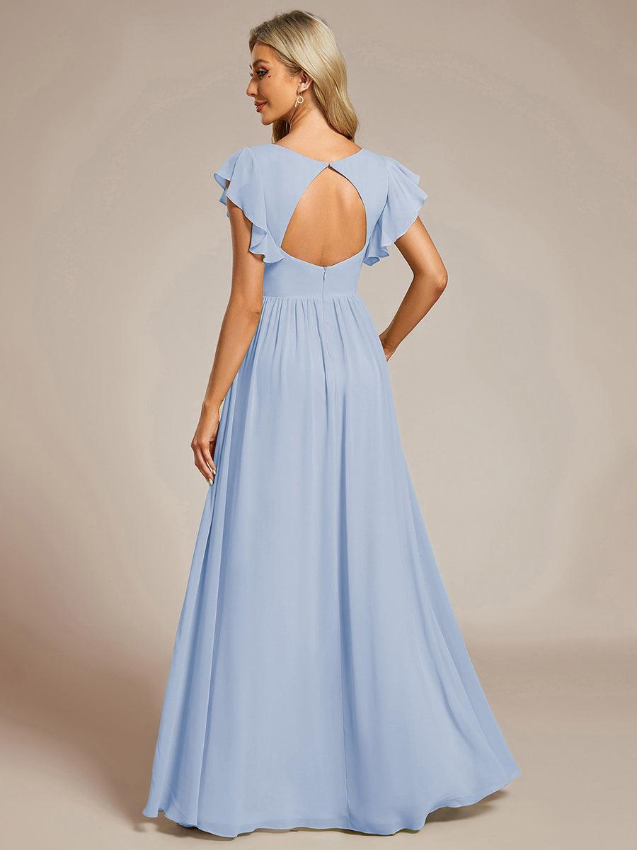 LILYANA™ | Robe de demoiselle d'honneur en mousseline à manches plissées et dos fendu