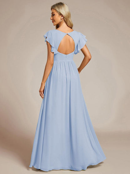 LILYANA™ | Robe de demoiselle d'honneur en mousseline à manches plissées et dos fendu