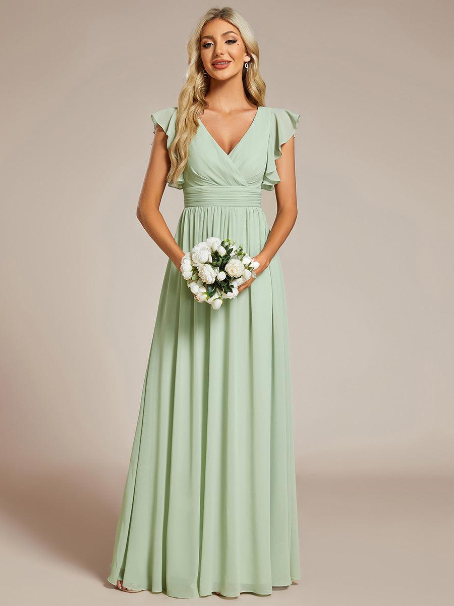 LILYANA™ | Robe de demoiselle d'honneur en mousseline à manches plissées et dos fendu