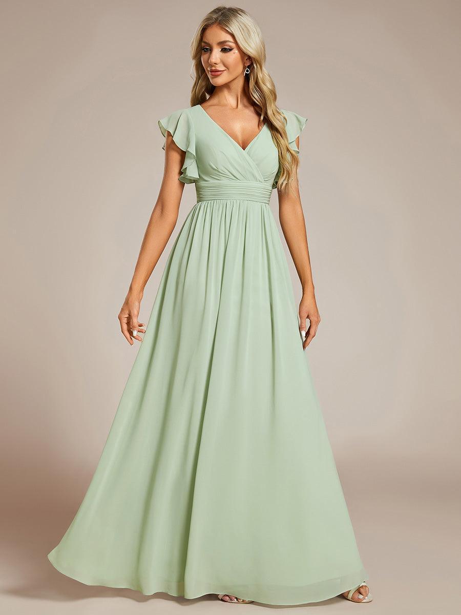 LILYANA™ | Robe de demoiselle d'honneur en mousseline à manches plissées et dos fendu