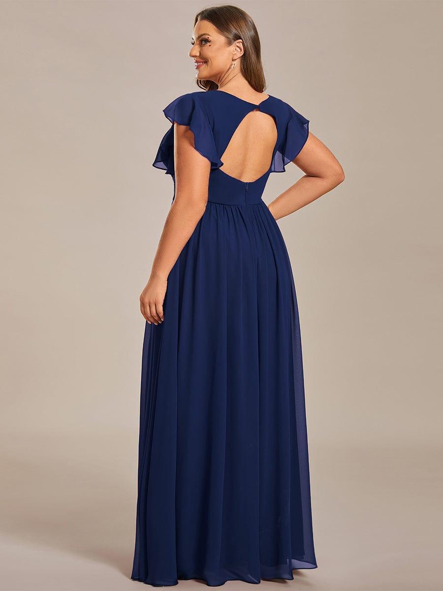 LILYANA™ | Robe de demoiselle d'honneur en mousseline à manches plissées et dos fendu