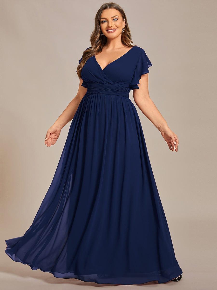 LILYANA™ | Robe de demoiselle d'honneur en mousseline à manches plissées et dos fendu