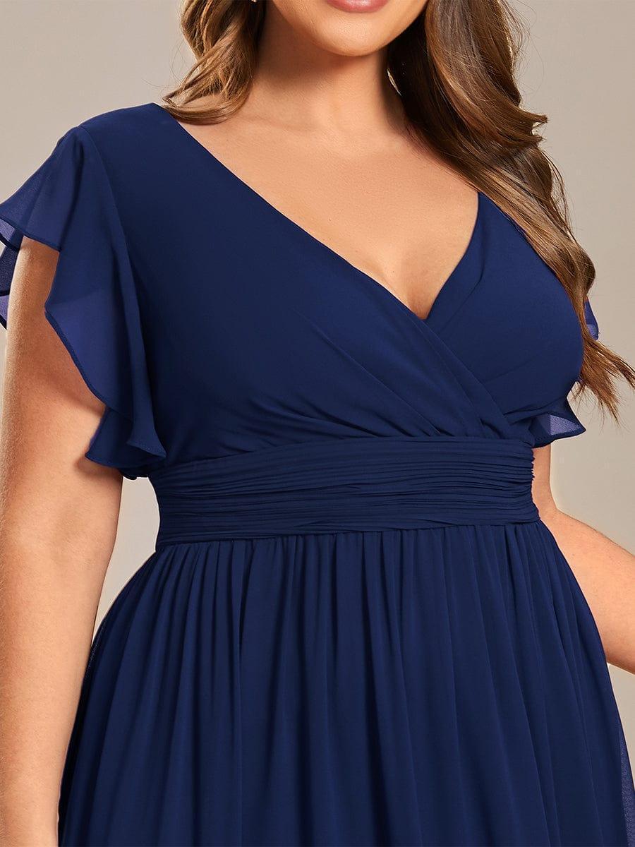 LILYANA™ | Robe de demoiselle d'honneur en mousseline à manches plissées et dos fendu