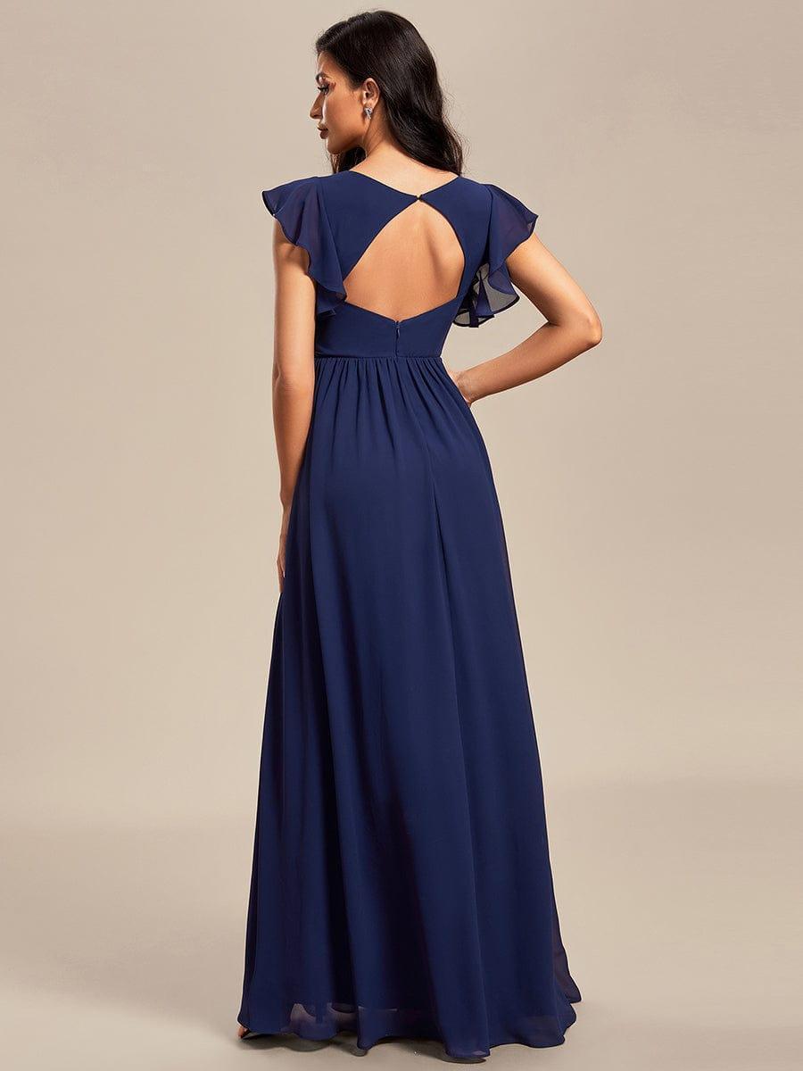 LILYANA™ | Robe de demoiselle d'honneur en mousseline à manches plissées et dos fendu