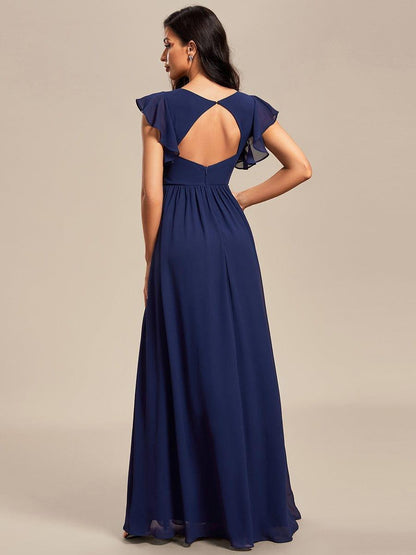LILYANA™ | Robe de demoiselle d'honneur en mousseline à manches plissées et dos fendu