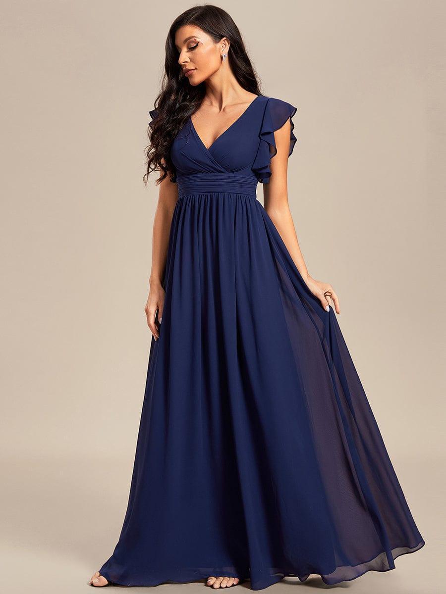 LILYANA™ | Robe de demoiselle d'honneur en mousseline à manches plissées et dos fendu