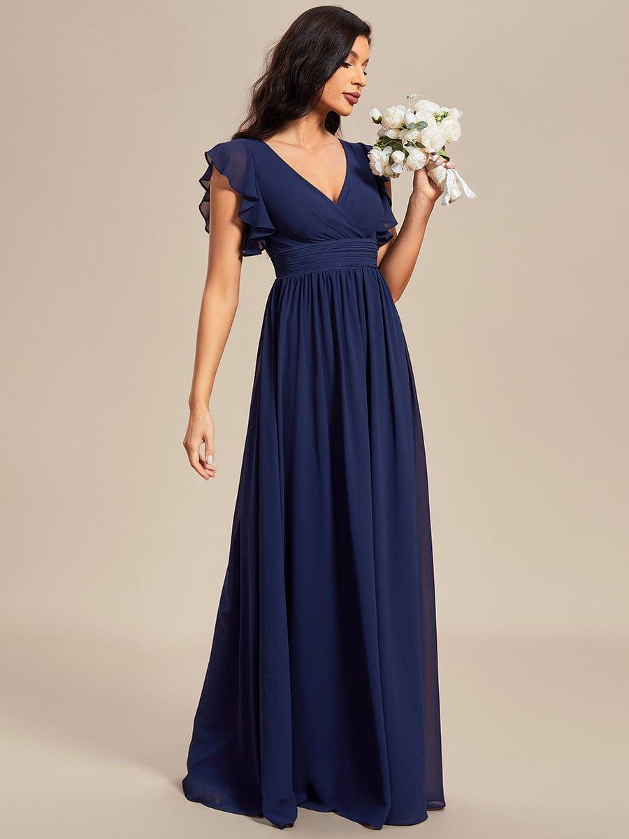LILYANA™ | Robe de demoiselle d'honneur en mousseline à manches plissées et dos fendu