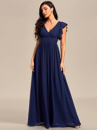 LILYANA™ | Robe de demoiselle d'honneur en mousseline à manches plissées et dos fendu
