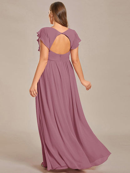 LILYANA™ | Robe de demoiselle d'honneur en mousseline à manches plissées et dos fendu