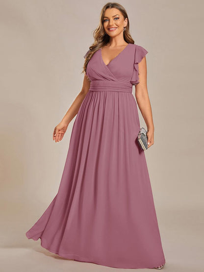 LILYANA™ | Robe de demoiselle d'honneur en mousseline à manches plissées et dos fendu