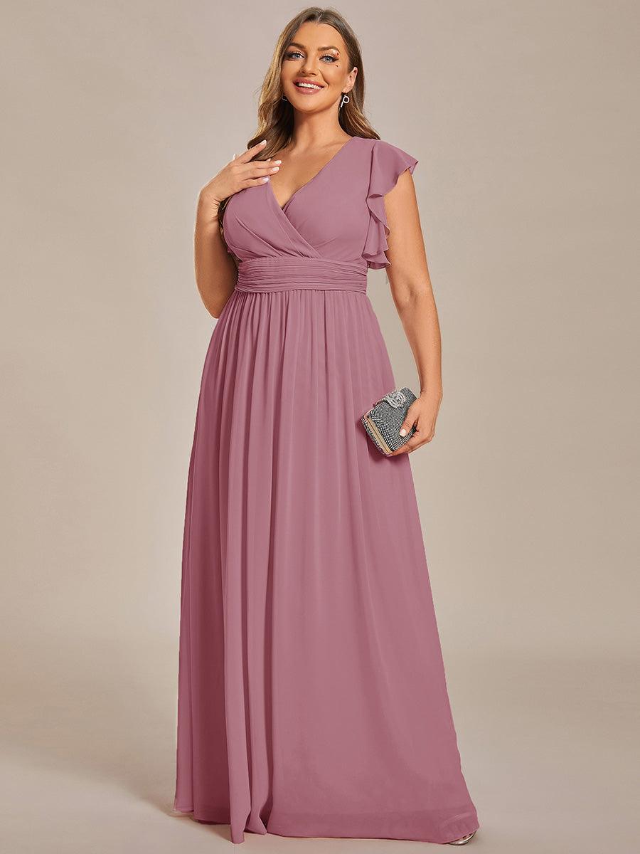 LILYANA™ | Robe de demoiselle d'honneur en mousseline à manches plissées et dos fendu