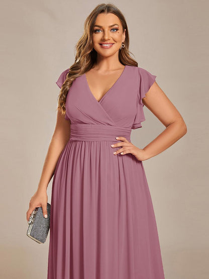 LILYANA™ | Robe de demoiselle d'honneur en mousseline à manches plissées et dos fendu