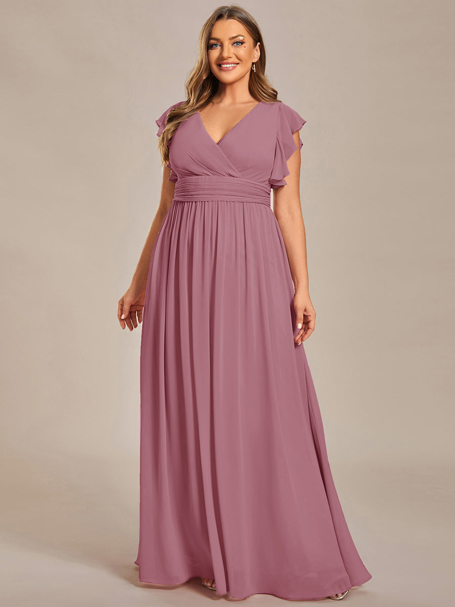 LILYANA™ | Robe de demoiselle d'honneur en mousseline à manches plissées et dos fendu