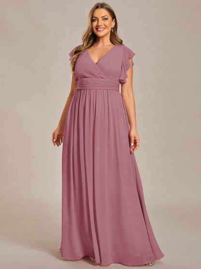 LILYANA™ | Robe de demoiselle d'honneur en mousseline à manches plissées et dos fendu
