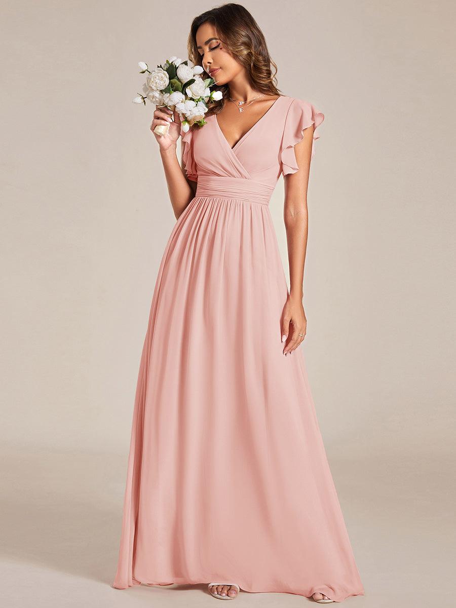 LILYANA™ | Robe de demoiselle d'honneur en mousseline à manches plissées et dos fendu