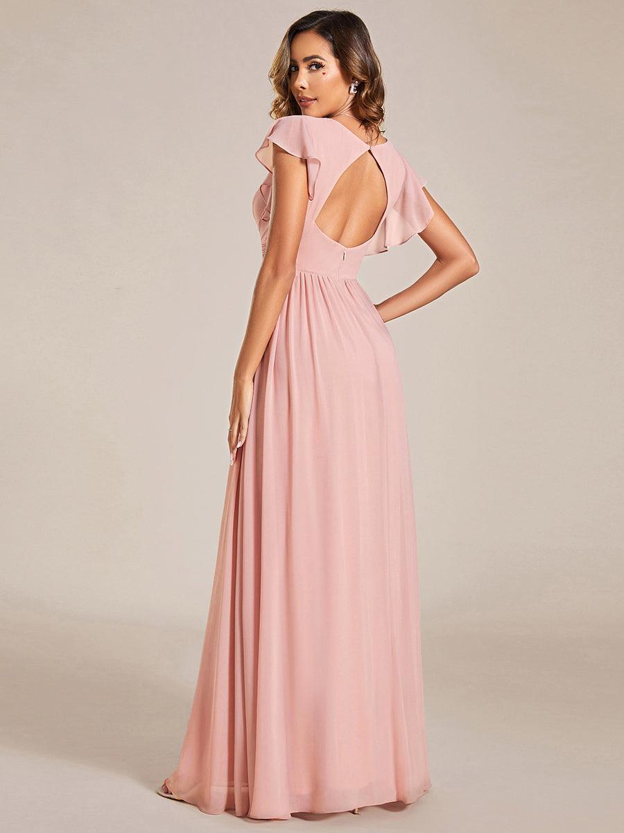 LILYANA™ | Robe de demoiselle d'honneur en mousseline à manches plissées et dos fendu