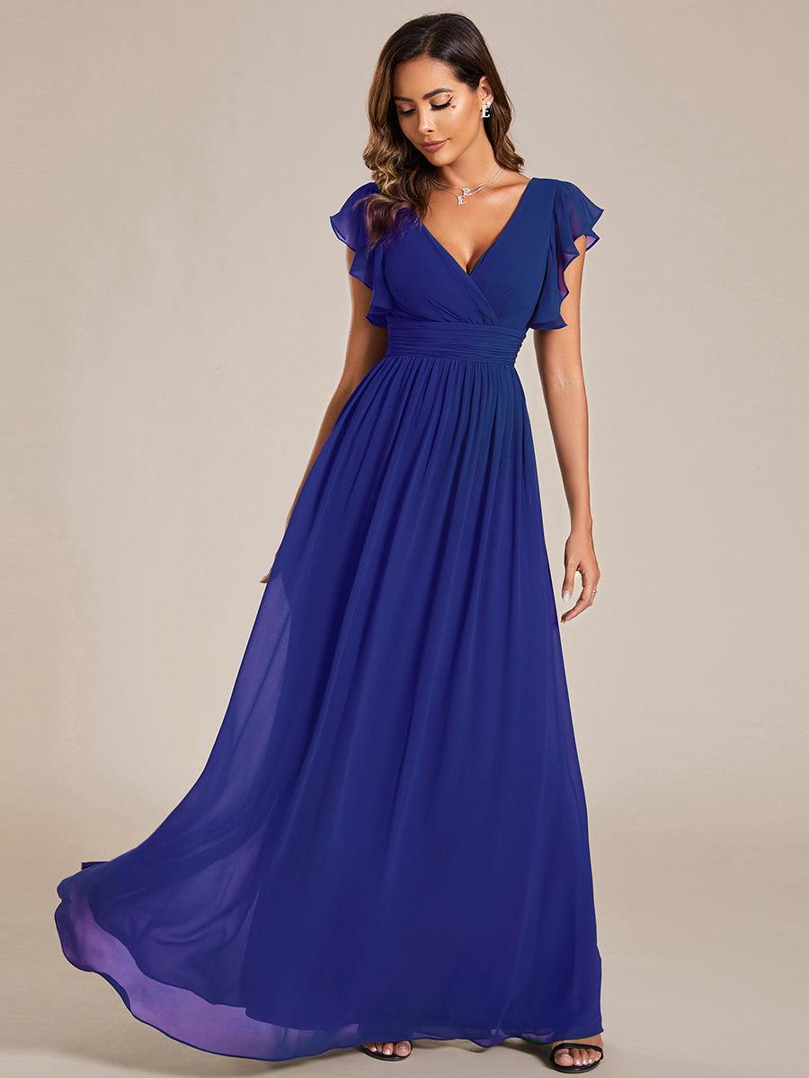 LILYANA™ | Robe de demoiselle d'honneur en mousseline à manches plissées et dos fendu