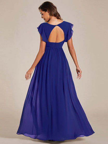 LILYANA™ | Robe de demoiselle d'honneur en mousseline à manches plissées et dos fendu