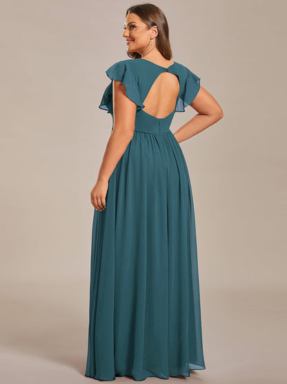 LILYANA™ | Robe de demoiselle d'honneur en mousseline à manches plissées et dos fendu