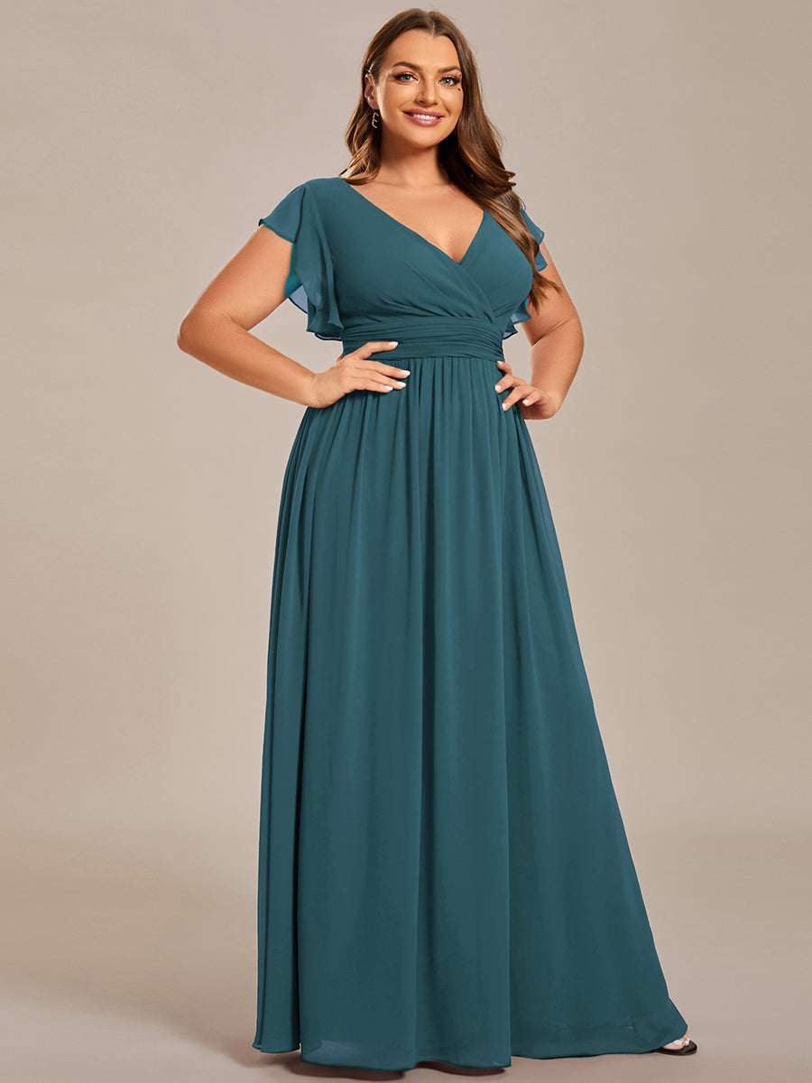 LILYANA™ | Robe de demoiselle d'honneur en mousseline à manches plissées et dos fendu
