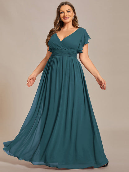 LILYANA™ | Robe de demoiselle d'honneur en mousseline à manches plissées et dos fendu