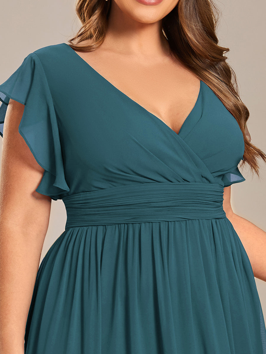 LILYANA™ | Robe de demoiselle d'honneur en mousseline à manches plissées et dos fendu