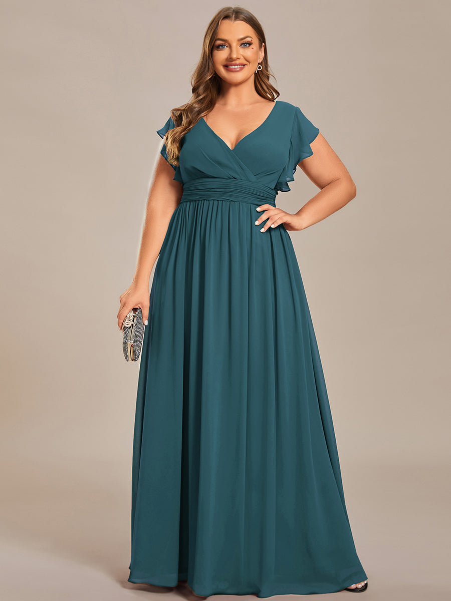 LILYANA™ | Robe de demoiselle d'honneur en mousseline à manches plissées et dos fendu