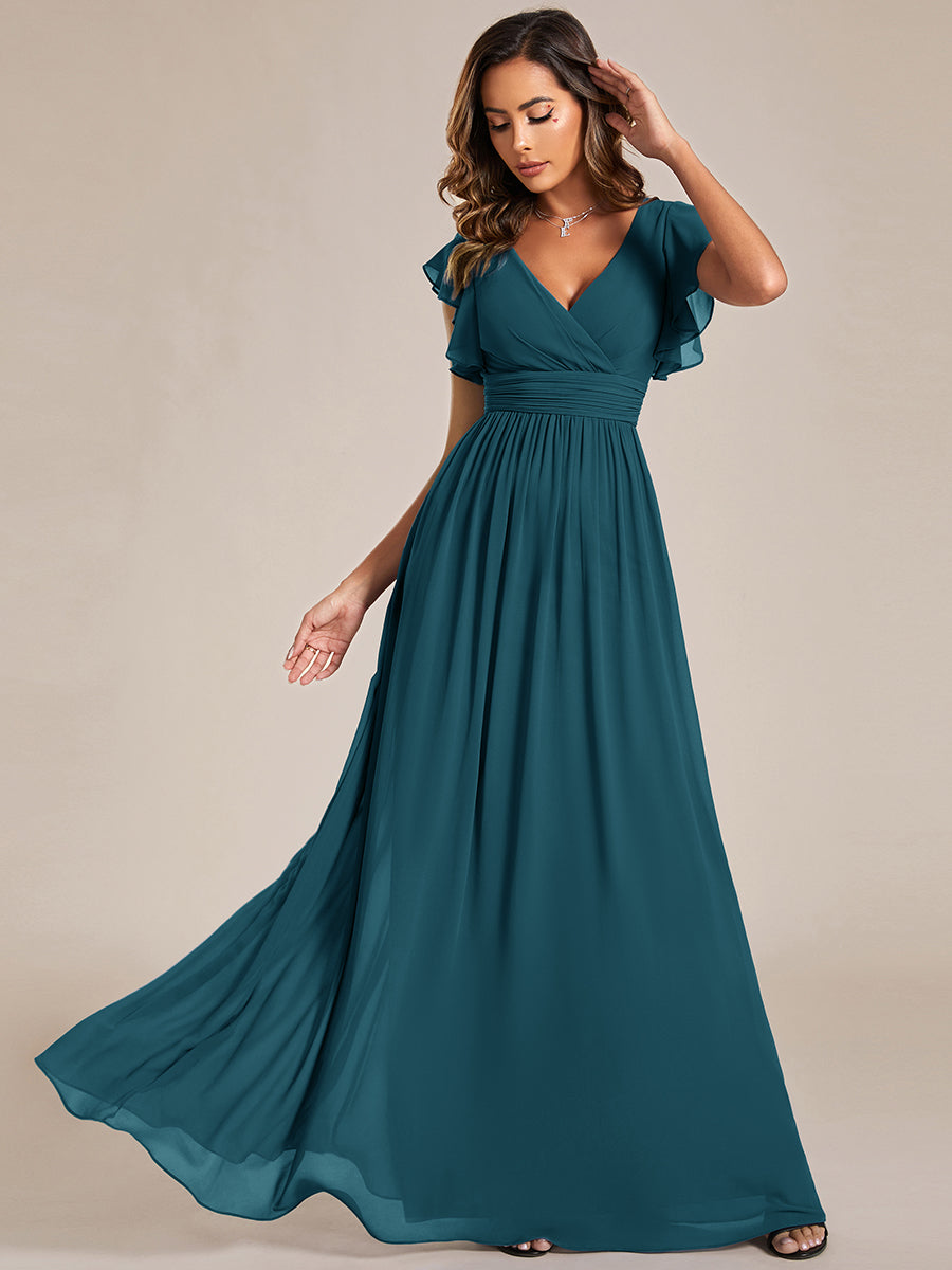 LILYANA™ | Robe de demoiselle d'honneur en mousseline à manches plissées et dos fendu