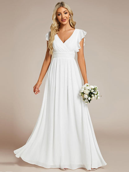 LILYANA™ | Robe de demoiselle d'honneur en mousseline à manches plissées et dos fendu