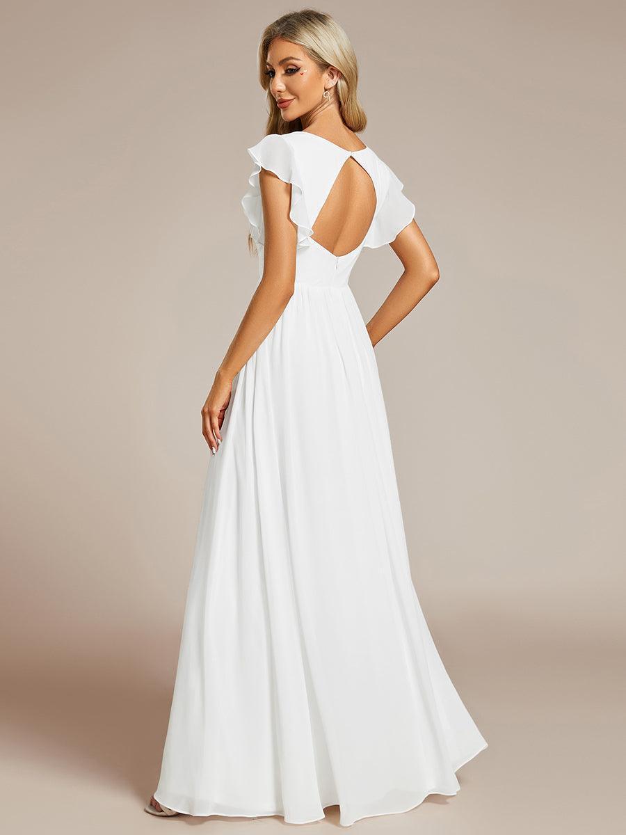 LILYANA™ | Robe de demoiselle d'honneur en mousseline à manches plissées et dos fendu