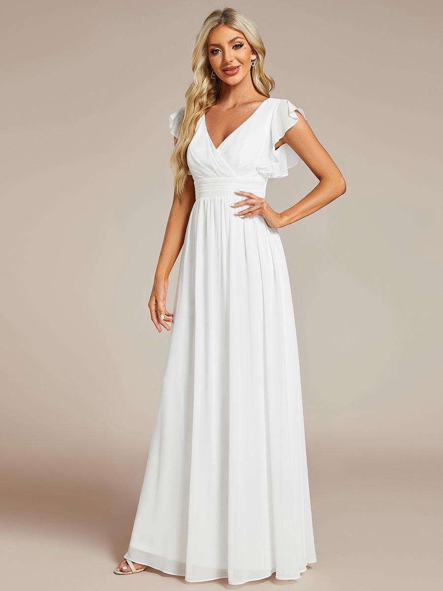 LILYANA™ | Robe de demoiselle d'honneur en mousseline à manches plissées et dos fendu