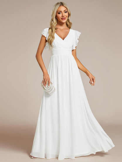 LILYANA™ | Robe de demoiselle d'honneur en mousseline à manches plissées et dos fendu