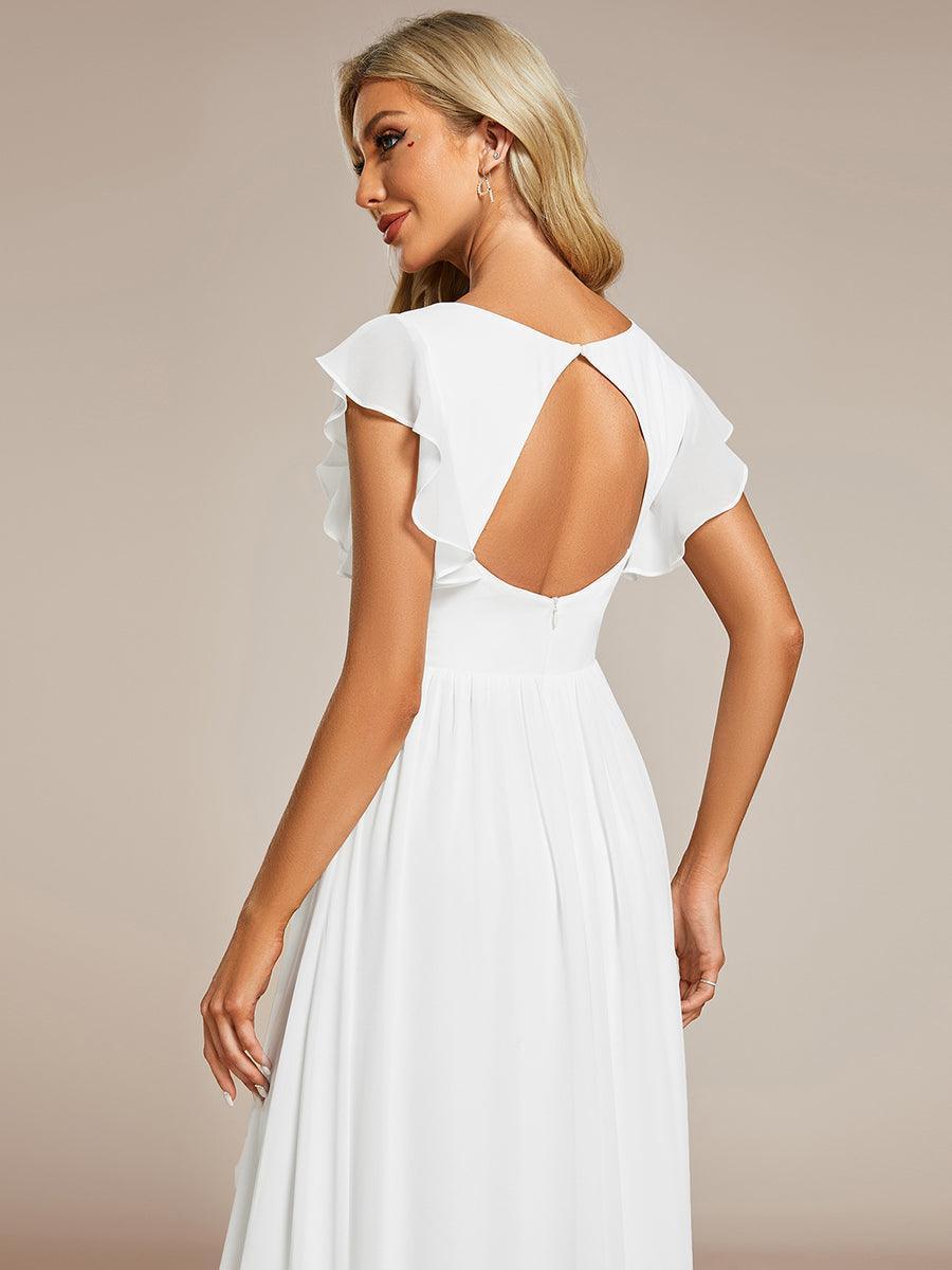 LILYANA™ | Robe de demoiselle d'honneur en mousseline à manches plissées et dos fendu