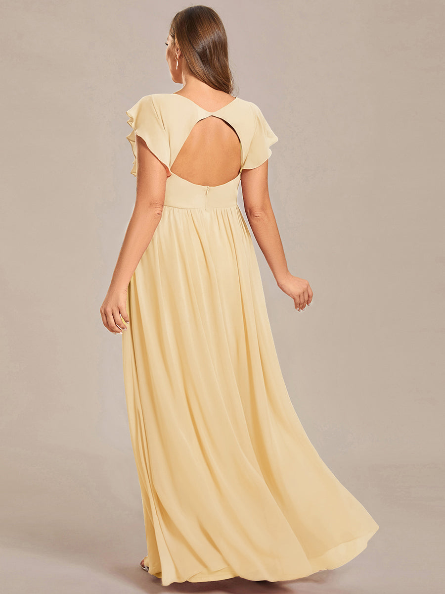 LILYANA™ | Robe de demoiselle d'honneur en mousseline à manches plissées et dos fendu