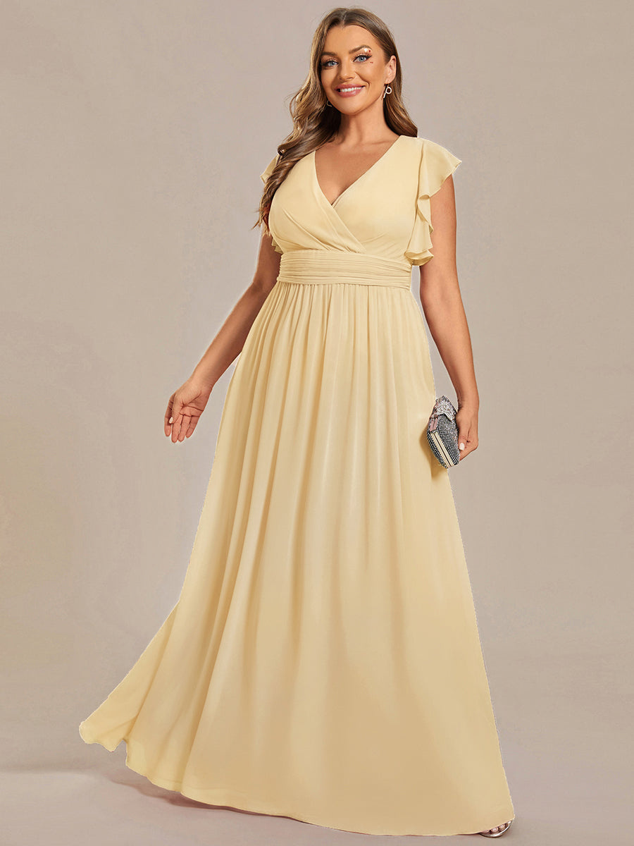 LILYANA™ | Robe de demoiselle d'honneur en mousseline à manches plissées et dos fendu