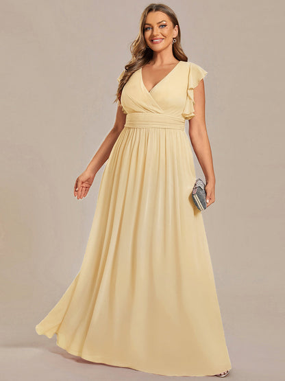 LILYANA™ | Robe de demoiselle d'honneur en mousseline à manches plissées et dos fendu