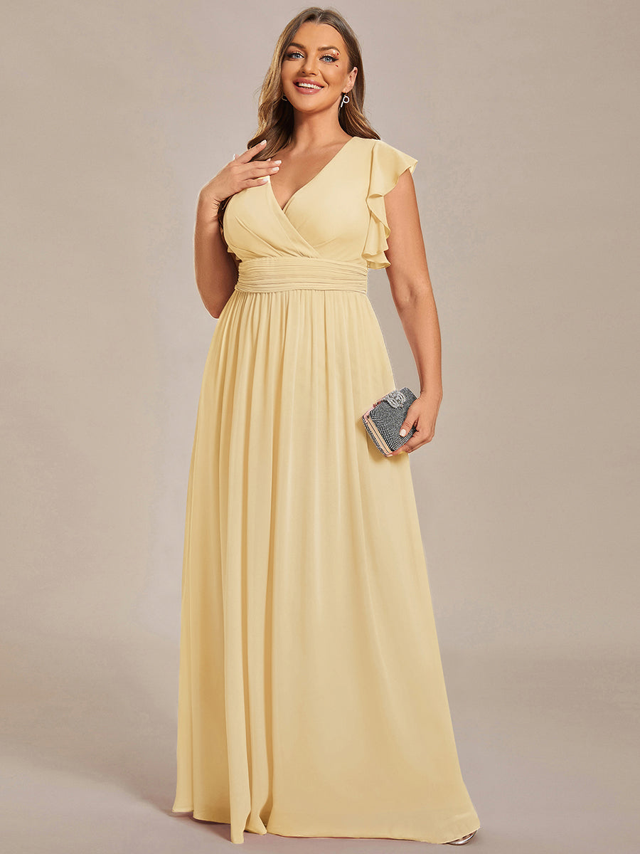 LILYANA™ | Robe de demoiselle d'honneur en mousseline à manches plissées et dos fendu