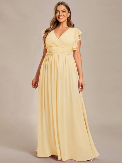 LILYANA™ | Robe de demoiselle d'honneur en mousseline à manches plissées et dos fendu