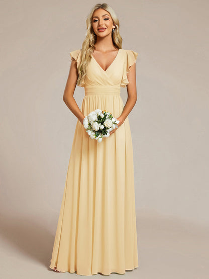LILYANA™ | Robe de demoiselle d'honneur en mousseline à manches plissées et dos fendu