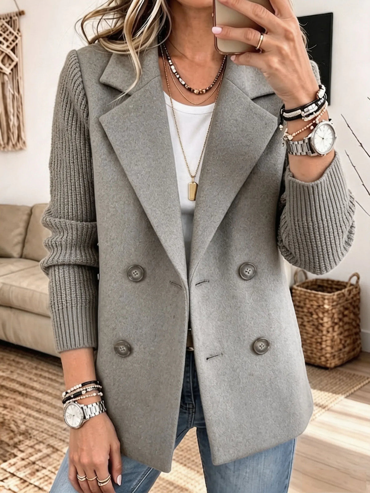 Carla | Blazer élégant à manches en maille - Gris