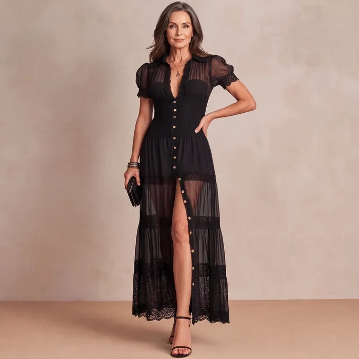 Sophia | Robe longue en dentelle transparente