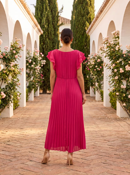 Seraphina | Élégante robe longue plissée avec taille nouée